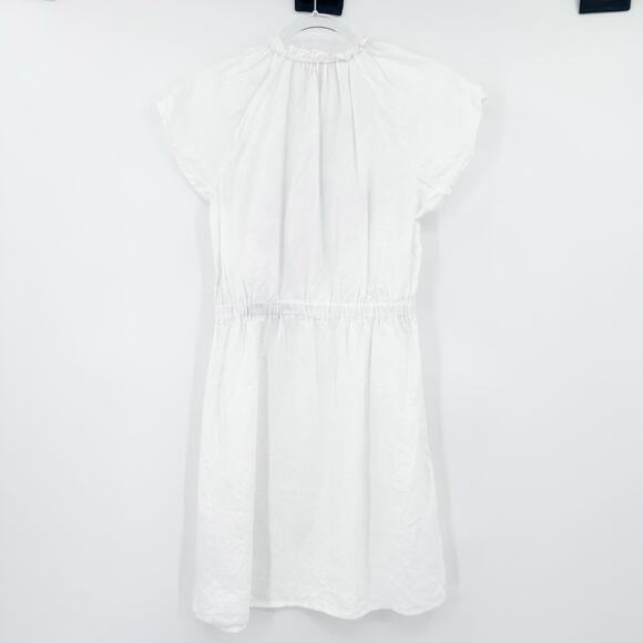 Boden White Linen Short Flutter Sleeve Dress Elastic Waist V Neck Womens Size 4 - Picture 9 of 12